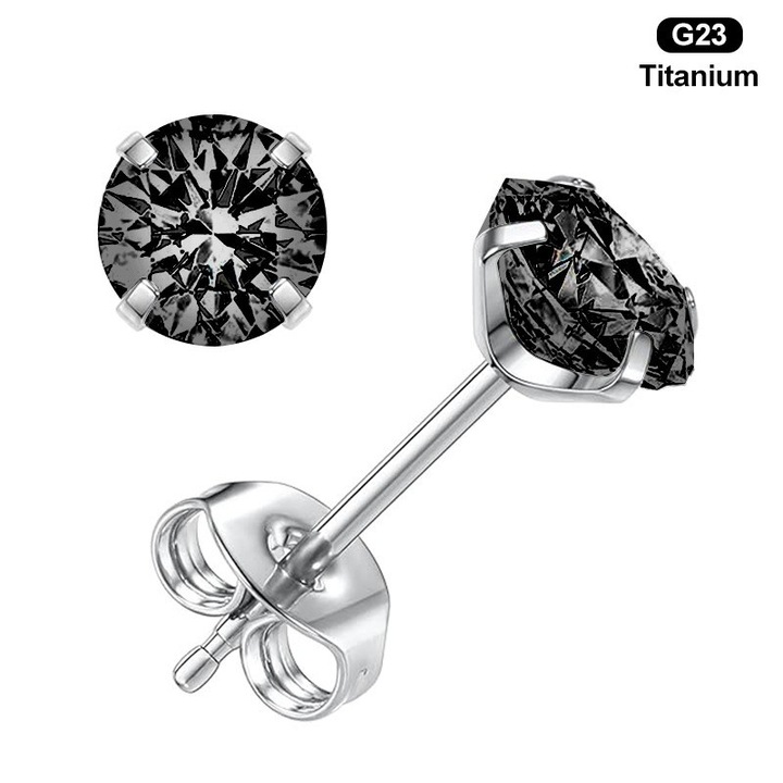 Cercei Barbati Medicinali din Titan F136, Diva4u®, Negru Zirconiu 6 mm, Unisex, Antialergic/Colorfast, Include husa de catifea pentru bijuterii