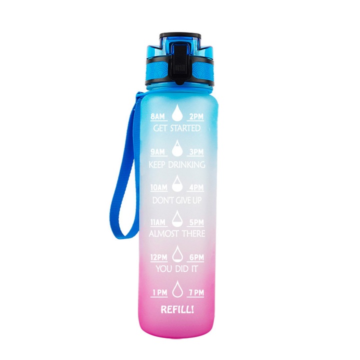 Sticla de apa, fara BPA, plastic Tritan, cu filtru, 1L, sticla Ideal Sport, albastru-roz