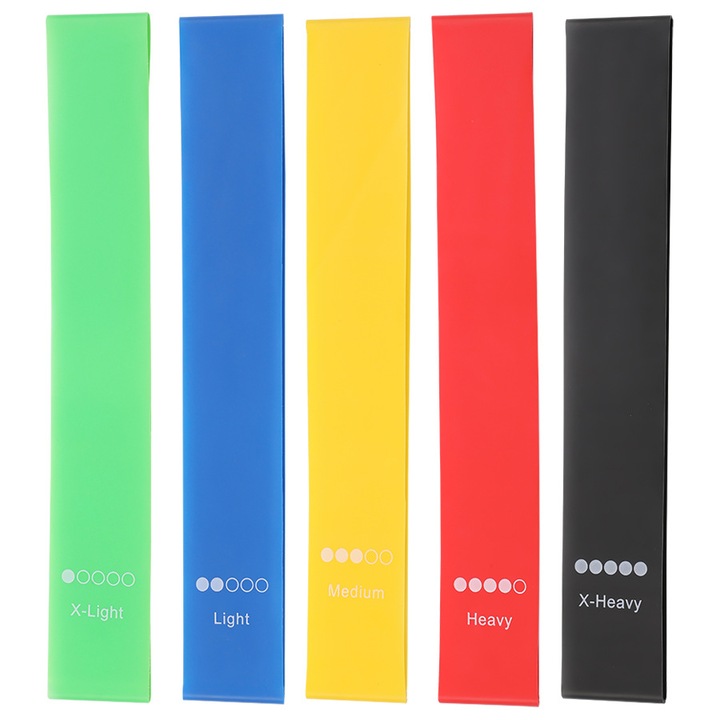 5 darabos mini latex ellenállási gumiszalag szett, unisex, 5 nehézségi szint, latex fitnesz karkötő, jóga, pilates, többszínű