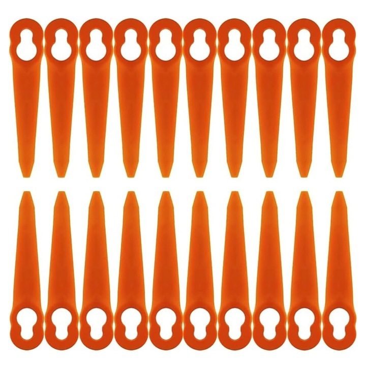 Set 100 lame pentru masina de tuns iarba, SINBINTA, Lame de schimb din plastic, Set lame de schimb pentru trimmer, Pentru Florabest Trimmer FRTA 20 A1, FAT 18B2, FAT 18B3, 11.5x7x90mm, Portocaliu