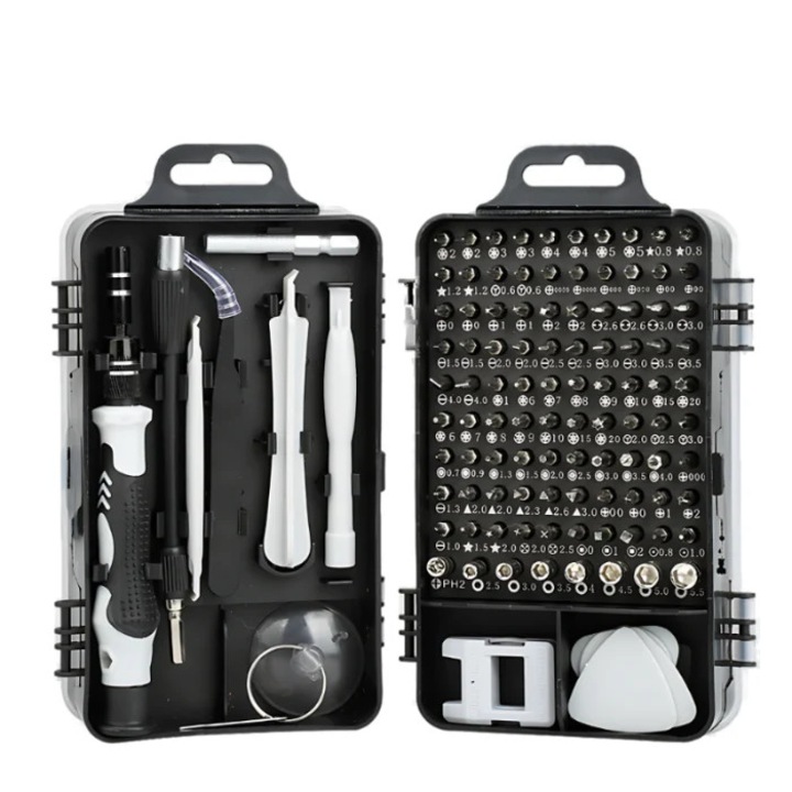 Set Profesional de Surubelnite de Precizie 115 in 1 – Kit Magnetic de Reparatii cu 98 de Biti