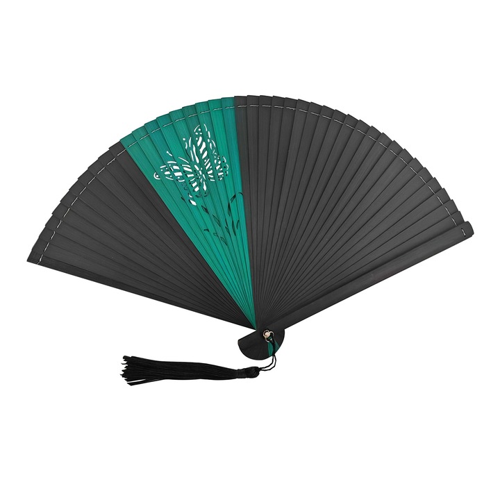 Сгъваем ръчен вентилатор за жени, бамбук, многоцветен, черен, зелен, пеперуда