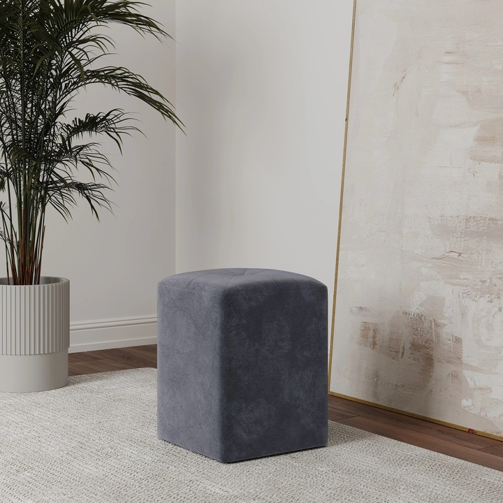 Taburet Tapitat haaus Talin, Cenusiu, Stofa, L 35 x l 35 x H 45 cm