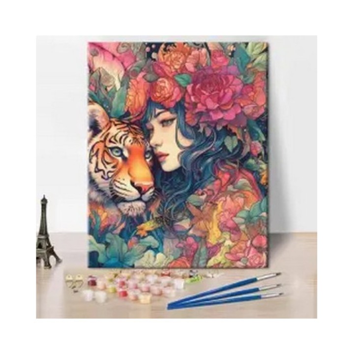 Pictura pe panza numerotata 40x50 cm, vopsea acrilica, pensule, suporti atarnare, "Abstract Woman"