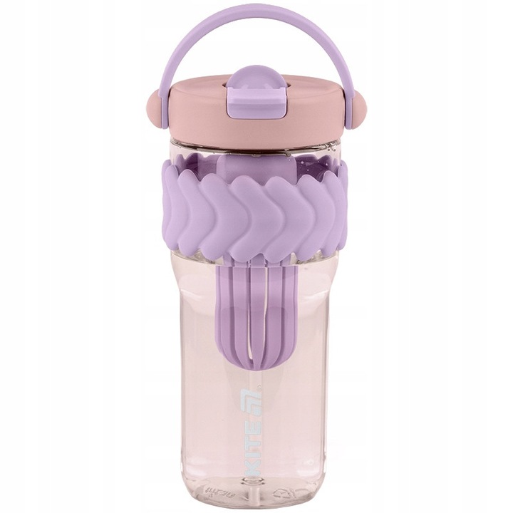 Bidon tritan copii Kite, 900 ml, mov-roz, cu infuzor fructe, pai, capac etans si maner, sticla fara BPA pentru scoala si sport