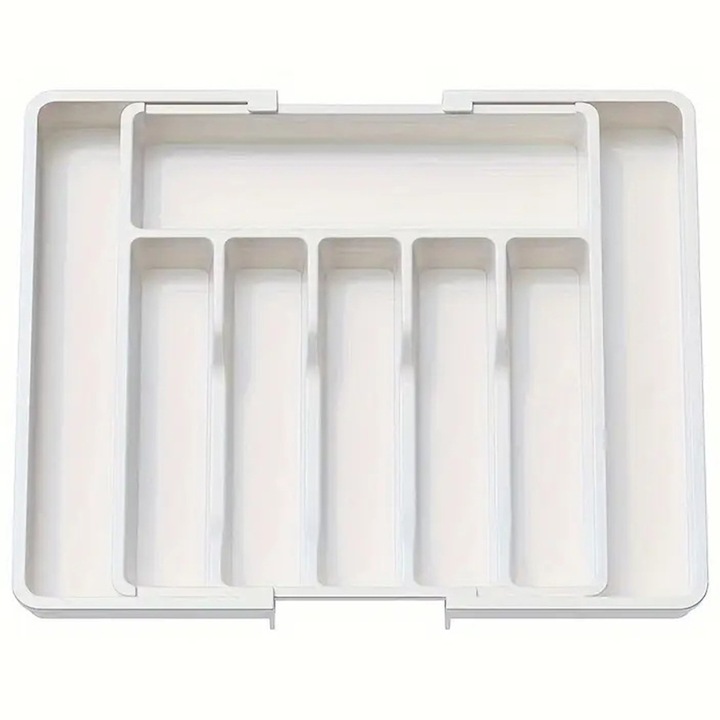 Органайзер за прибори и кухненски приспособления AYSTOAYS, регулируема поставка за прибори и ножове, просторен, 8 отделения, Бял