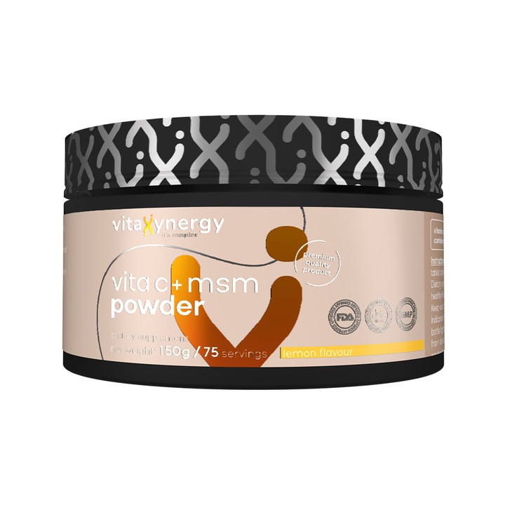 VITAXYNERGY VITA C + MSM POWDER LEMON - Supliment pentru Imunitate, Sanatatea Articulatiilor si Pielea Sanatoasa, Certificat GMP, Aprobat de Ministerul Sanatatii Certificat FDA, GMP, Halal