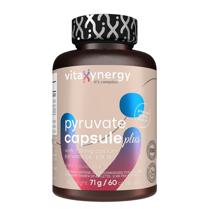 VITAXYNERGY PYRUVATE CAPSULE PLUS – Supliment pentru Metabolism Accelerat, Ardere de Grasimi si Performanta Fizica – 60 Capsule, Certificat GMP, Aprobat de Ministerul Sanatatii Certificat FDA, GMP, Halal