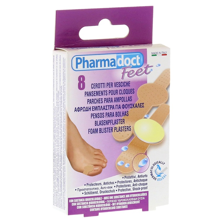 Plasture hidrocoloid pentru vezicule si bataturi Pharmadoct, cutie cu 8 bucati