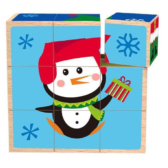 Jucarie - Cuburi puzzle din lemn Tooky Toy - Personaje Craciun