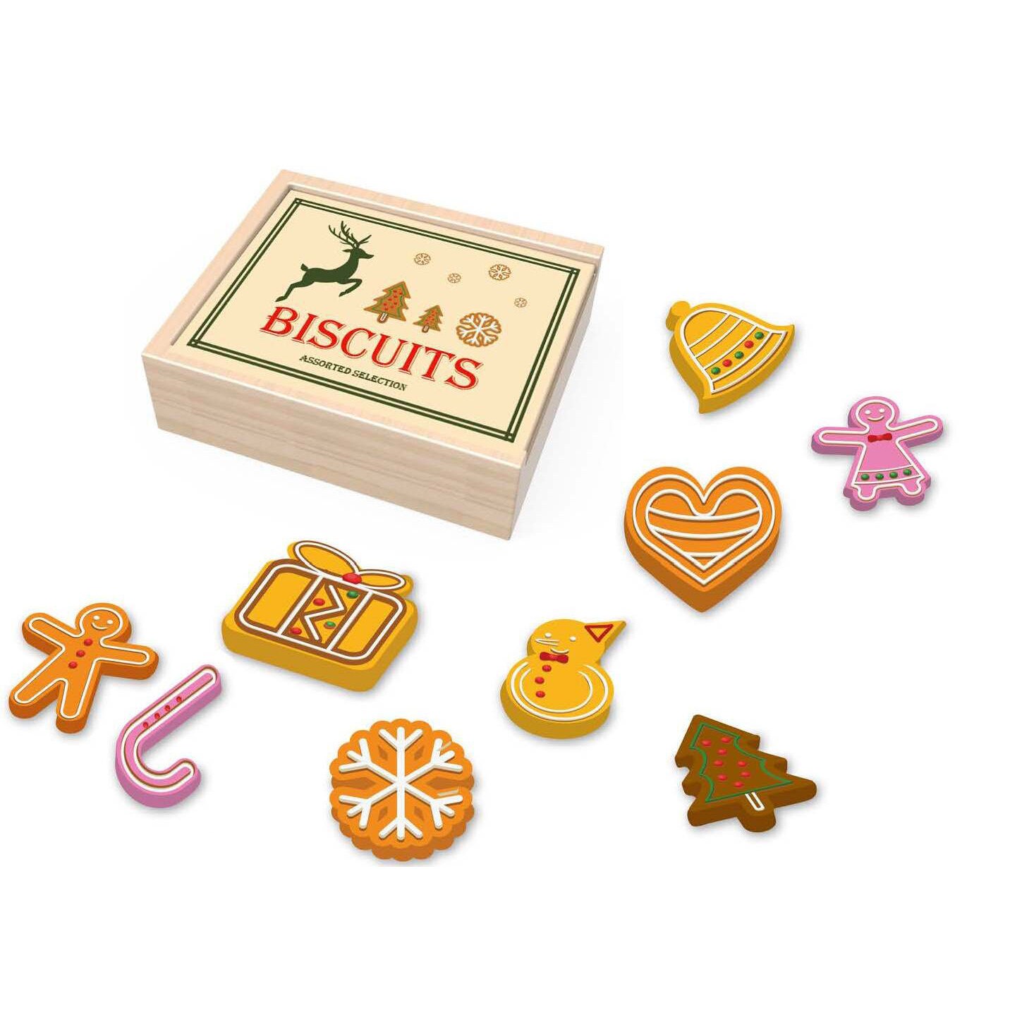 Jucarie - Biscuiti in cutie din lemn - Tooky Toy - Set pentru Craciun