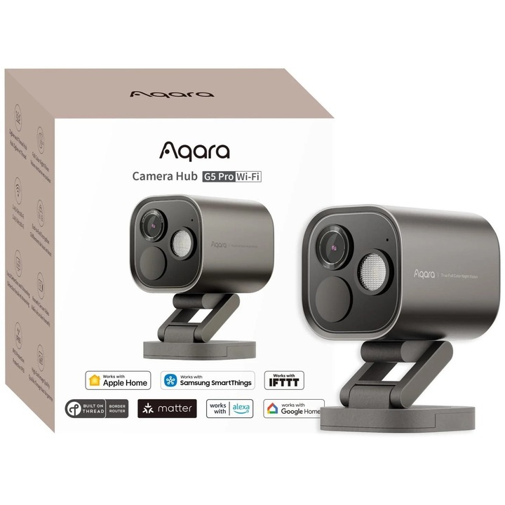 Camera Ip, Aqara, Ch-C07D, 70.5x70.5x89 mm, Rezolutie 2.6K (2688×1520), Unghi De Vedere 133°, Memorie Interna 32 Gb Emmc, Rezistenta La Intemperii IP65, Gri