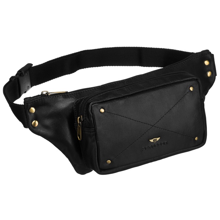 Borseta Pentru Barbati Din Piele, Peterson, Material Piele Naturala, 11x30x9 cm, Latime 30 cm, Adancime 9 cm, Curea Reglabila, Negru