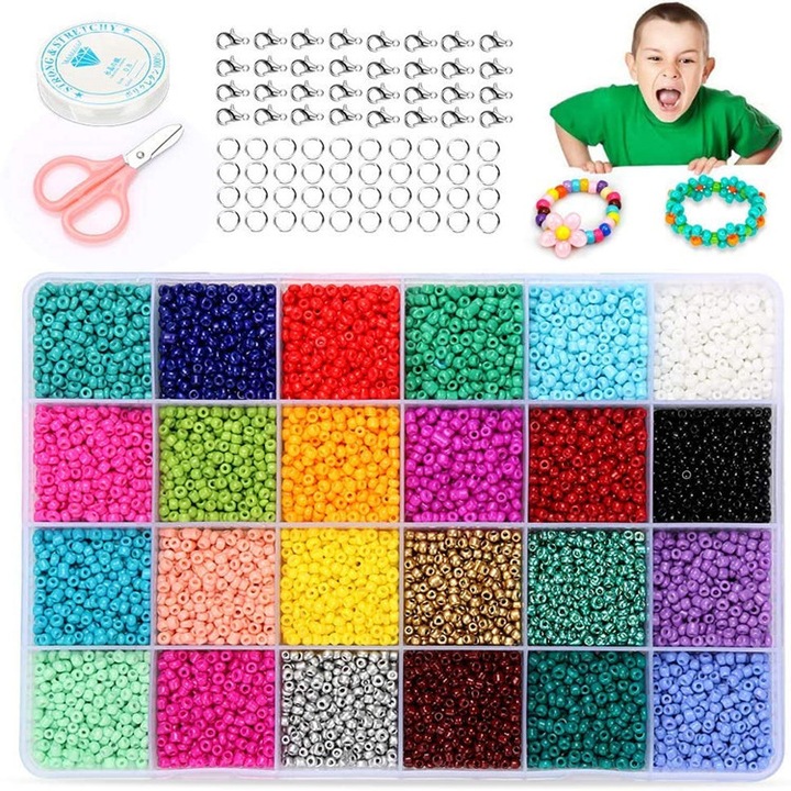 Set de artizanat 14400pcs margele 3mm, 24 culori, bijuterii DIY, 14+