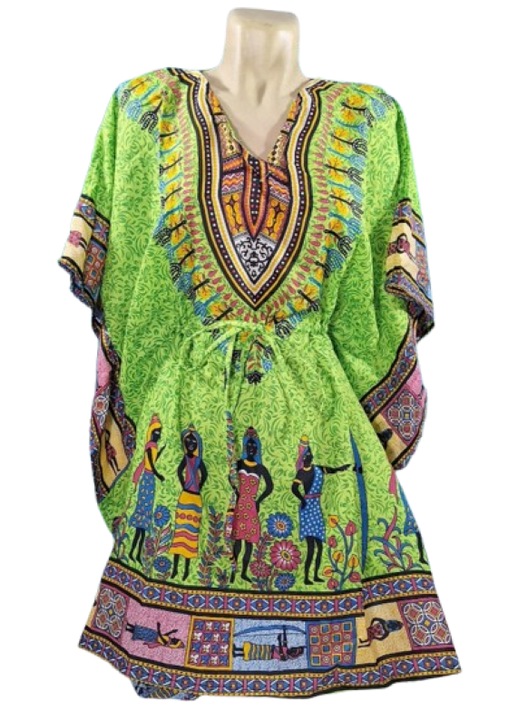 Pareo ruha állítható sziluetttel, pillangós fazon, egyméretes, barokk mintás, Zöld, One Size