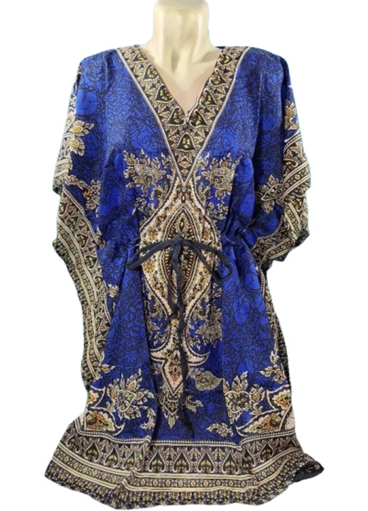 Rochie Pareo cu silueta ajustabila, tip butterfly, Onesize, imprimeu baroc, Albastru royal, One Size