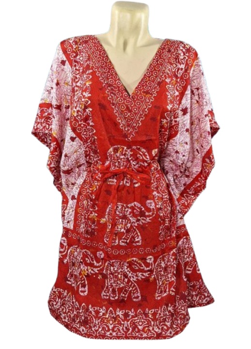 Rochie Pareo cu silueta ajustabila, tip butterfly, Onesize, imprimeu baroc, Rosu, One Size