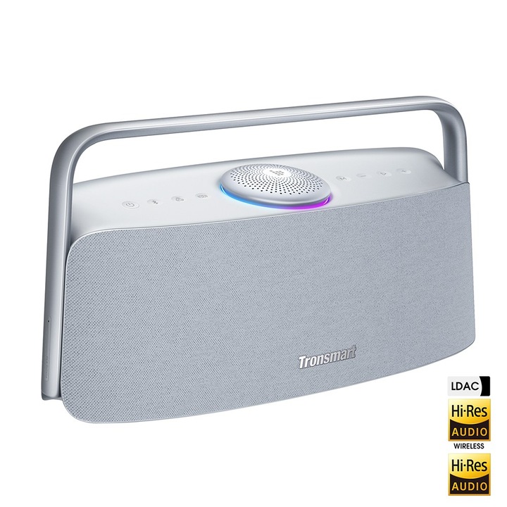 Boxa portabila Tronsmart Fiitune X30, Difuzor de acasa, IPX6, Bluetooth 5.3, Fast-Pair, Hi-Res LDAC/SBC audio, DSP Technology, 80W Surround Sound, Autonomie 14 ore, 2 difuzoare medii/ tweetere, AUX Type-C, Loud Sound, Grey