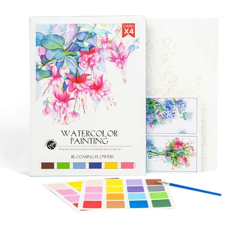 Акварелна картина - Цветя в разцвет - 4 елемента