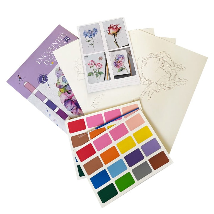 Акварелна картина - Летни цветя - 4 елемента