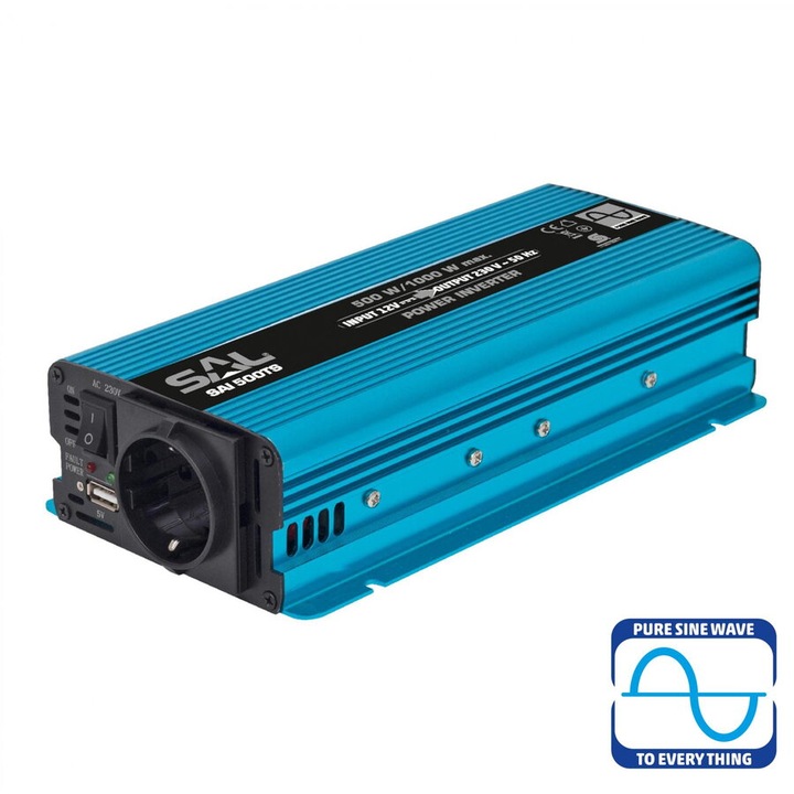 Convertor tensiune, 500W, sinusoida pura, USB