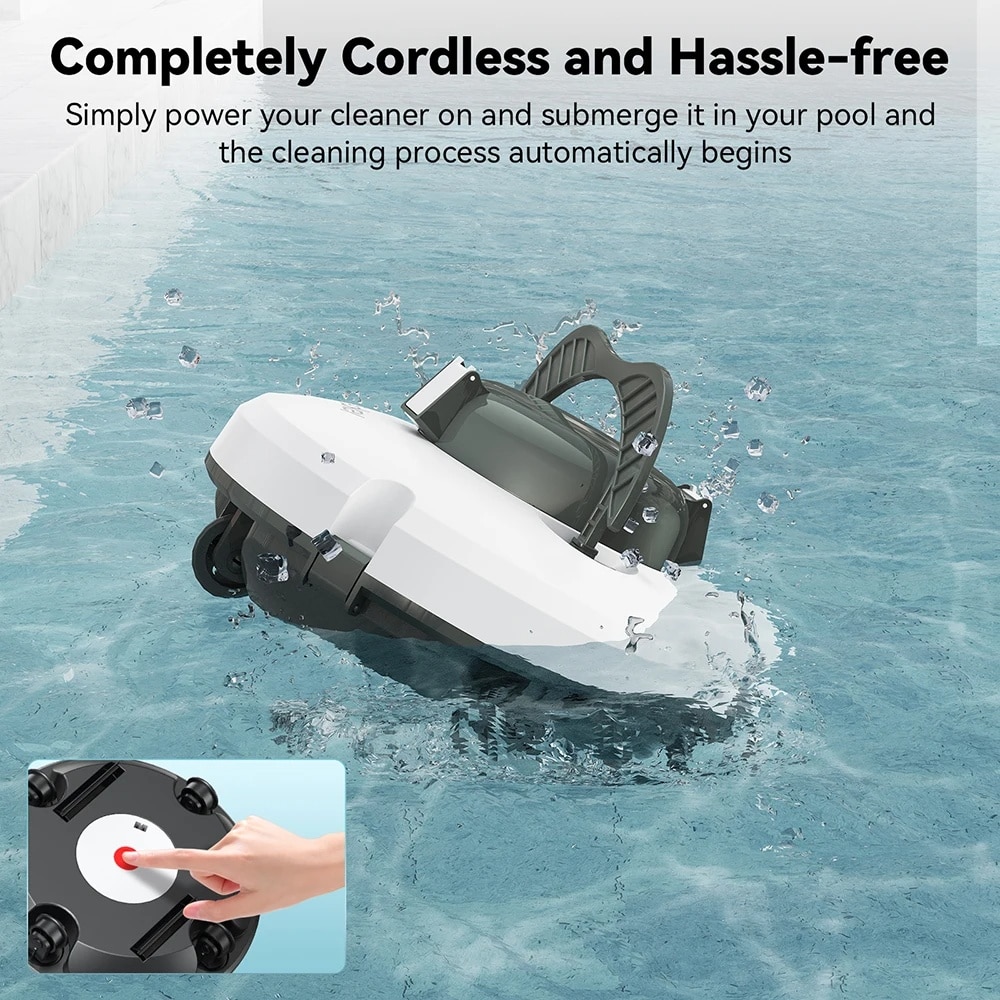 Redkey S100 Robot Piscina fara Fir si Carlig de recuperare – 5200mAh/130min Autonomie, Etansare IPX8, Captura de microparticule Filtrare 180μm, Tehnologie Auto-Parcare, Urcare 18°, Motoare Duale, Stralucire Durabila, Alb perlat