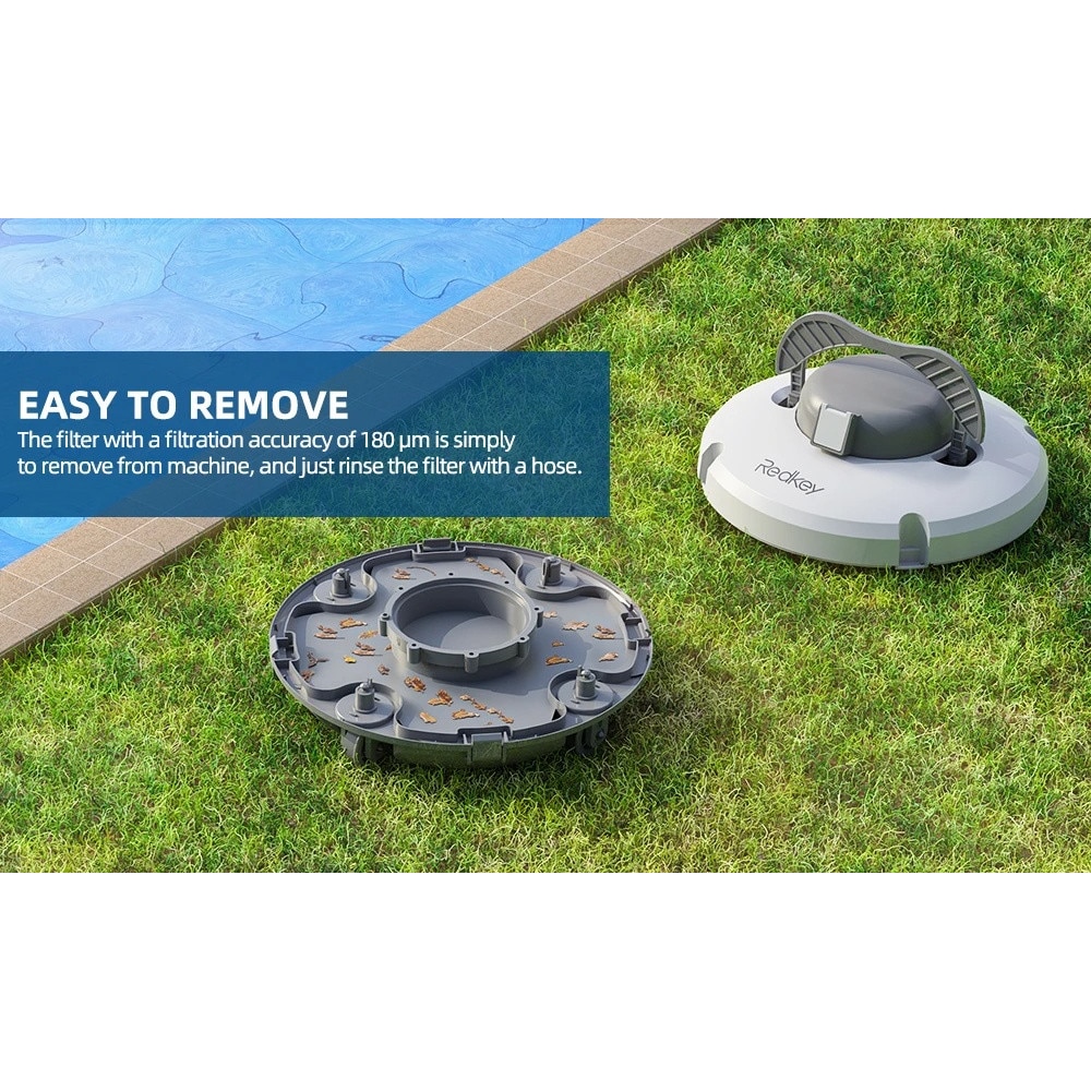 Redkey S100 Robot Piscina fara Fir si Carlig de recuperare – 5200mAh/130min Autonomie, Etansare IPX8, Captura de microparticule Filtrare 180μm, Tehnologie Auto-Parcare, Urcare 18°, Motoare Duale, Stralucire Durabila, Alb perlat