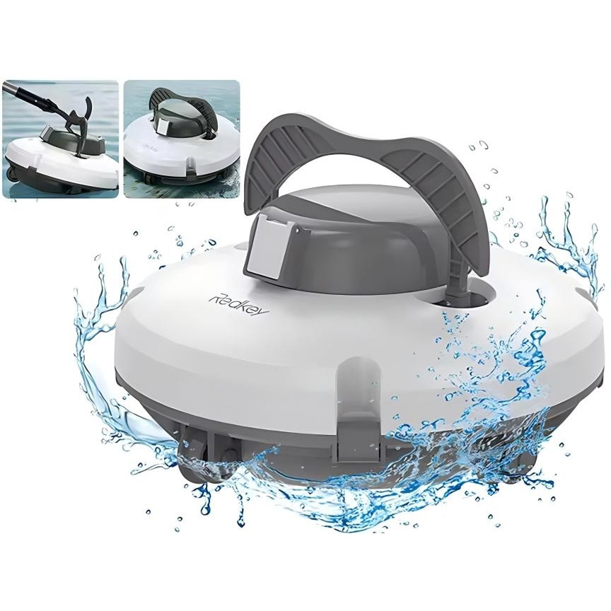 Redkey S100 Robot Piscina fara Fir si Carlig de recuperare – 5200mAh/130min Autonomie, Etansare IPX8, Captura de microparticule Filtrare 180μm, Tehnologie Auto-Parcare, Urcare 18°, Motoare Duale, Stralucire Durabila, Alb perlat