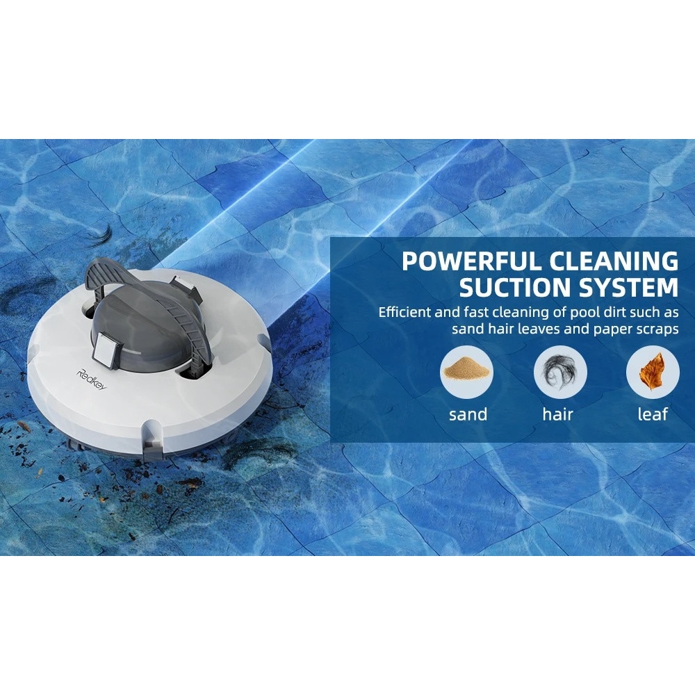 Redkey S100 Robot Piscina fara Fir si Carlig de recuperare – 5200mAh/130min Autonomie, Etansare IPX8, Captura de microparticule Filtrare 180μm, Tehnologie Auto-Parcare, Urcare 18°, Motoare Duale, Stralucire Durabila, Alb perlat