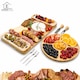 Set Platou Servire Elindor® din Bambus Natural, cu Tava Rotunda, Cutite Branzeturi, Boluri Ceramice si Furculite – Ideal pentru Aperitive, Fructe, Cadouri Casa Noua, Nunta sau Petreceri, Set Elegant si Practic