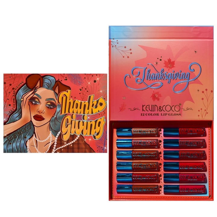 Set de Buze, Caramel Pie, 12 Lip Gloss-uri, 24 x 18.5 x 3.4 cm, Multicolor