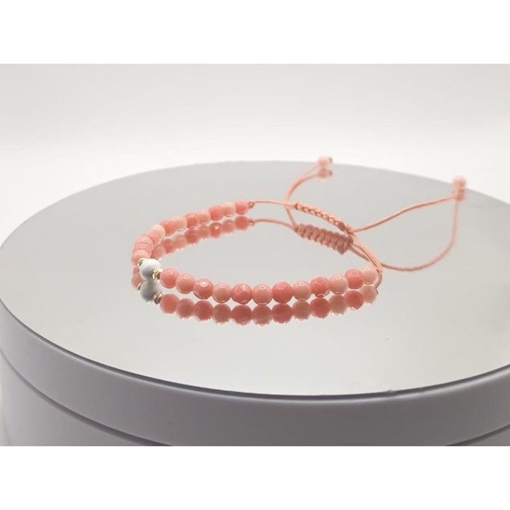 Bratara cu cristale semipretioase cu 2 bile din AUR 14K, pe snur reglabil