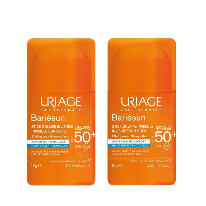 Pachet 2 x Stick invizibil pentru protectie solara cu SPF 50+ Bariesun Uriage, 18 g
