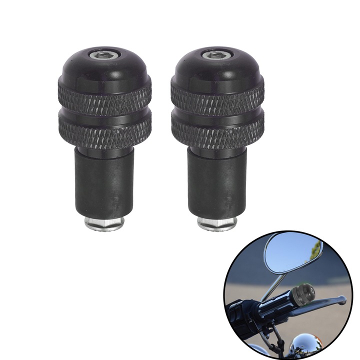 Set 2 capete ghidon motocicleta, TREXORA, aluminiu, negru, 22mm