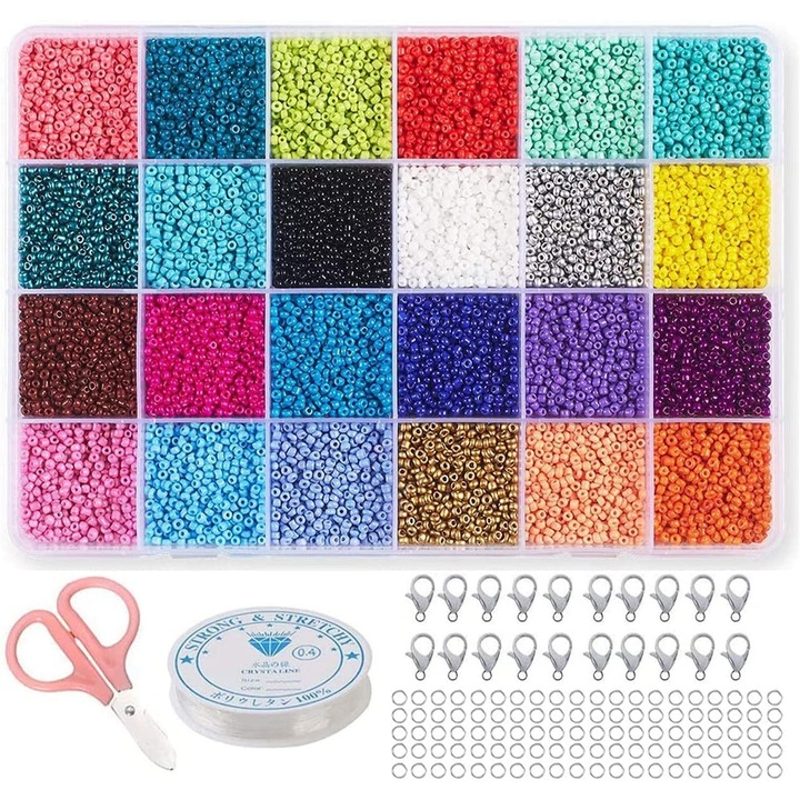 Set de margele colorate 14400 pcs, 3mm, pentru bratari, artizanat, 24 culori, 14+
