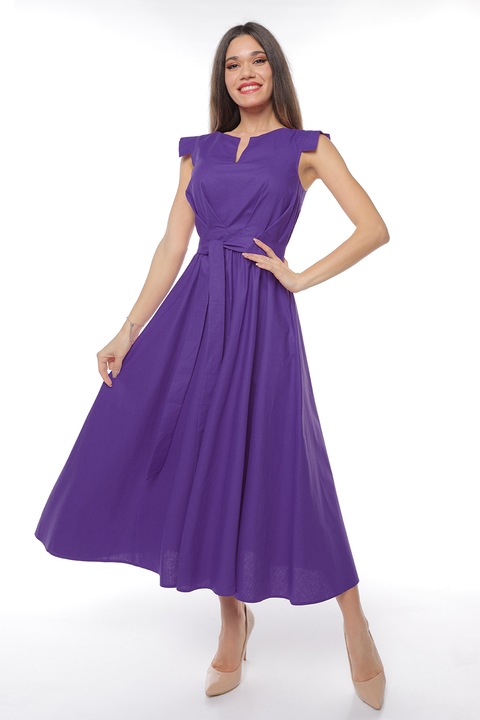 CAMISSI, Rochie midi din bumbac cu un cordon, Ametist