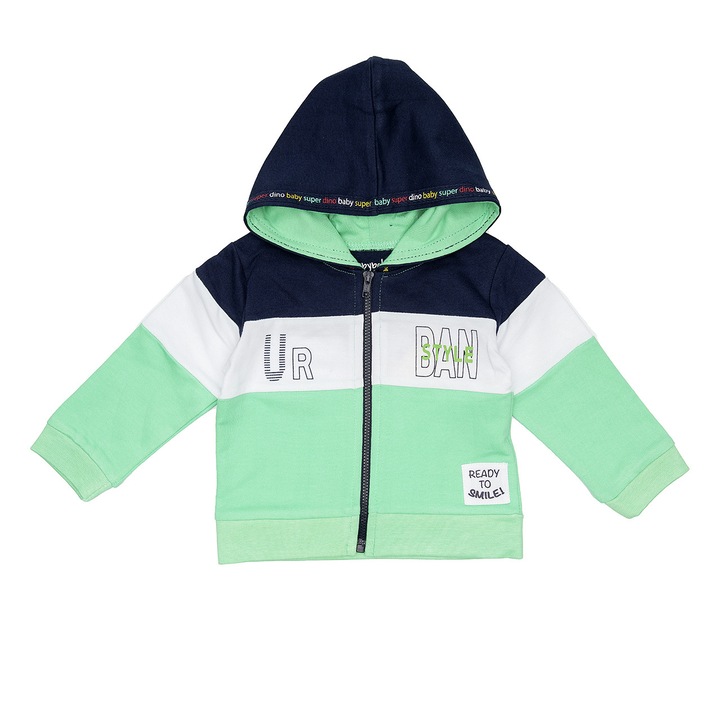 Hanorac baiat Babybol, bumbac, maneca lunga, verde, 6 ani, 116 cm