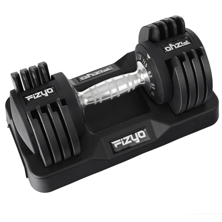 Регулируеми дъмбели 11,5 кг Fizyo с неплъзгаща се дръжка, за силова тренировка, кросфит и фитнес, черни