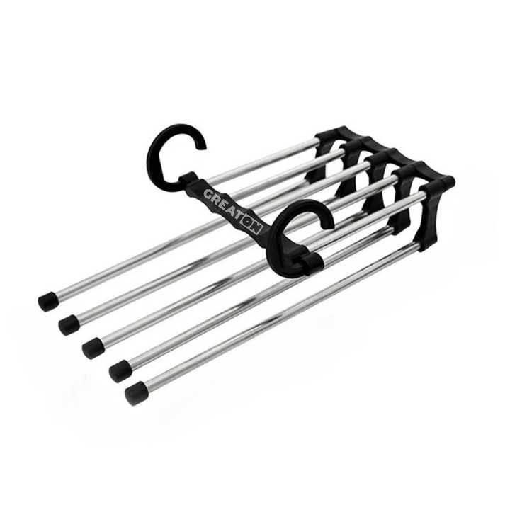 Umeras Dublu Organizator GREATON Pentru Pantaloni – Design Cascada, Cu 5 Carlige, Culoare Negru