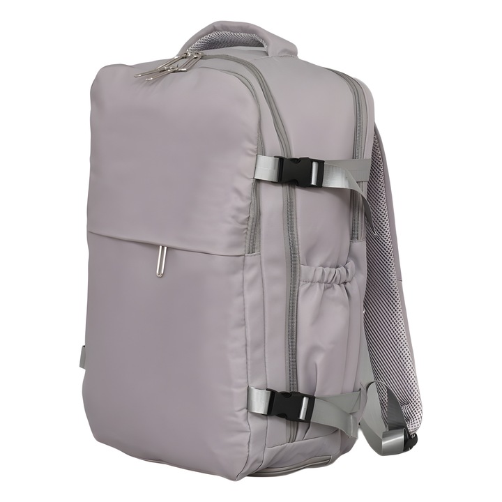 Раница за ръчен багаж 6203-3, 40/30/20 см, Текстил, Сива