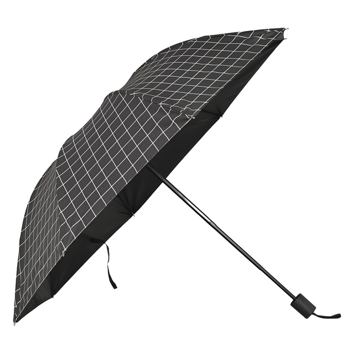 Дамски чадър сгъваем 2554-1, Диаметър 96 см, Черен