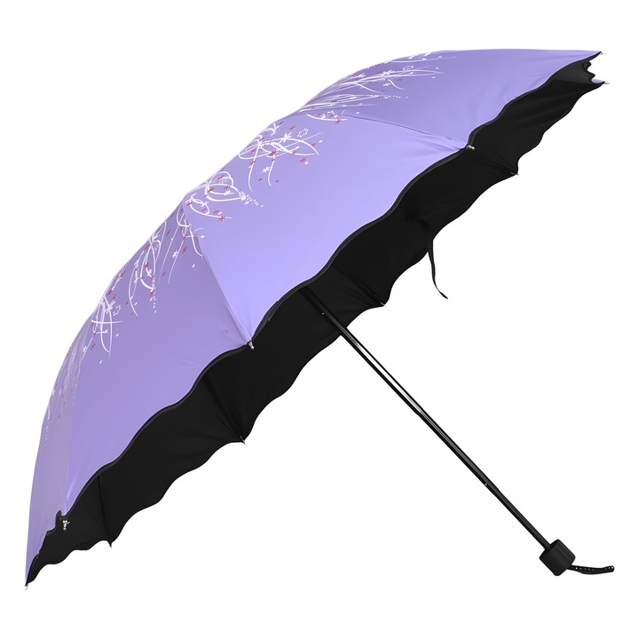 Дамски Чадър Сгъваем 2254-3, 10 спици, Диаметър 104 см, Лилав