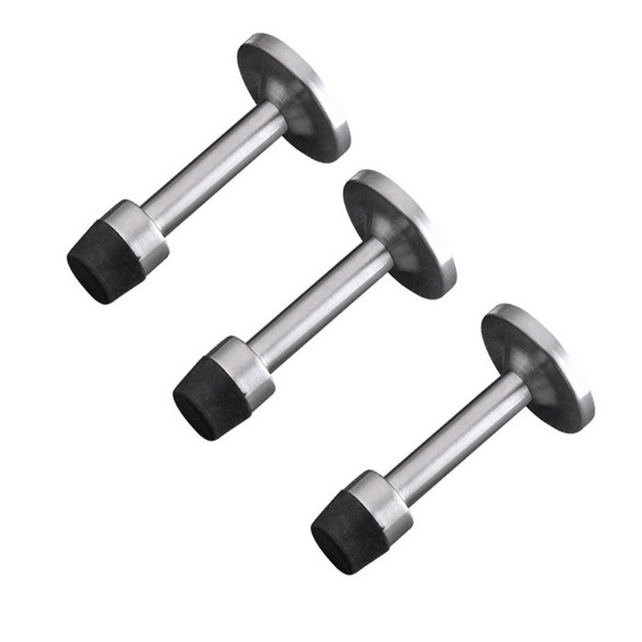 Стопери за врати от неръждаема стомана TRADERPLUS, комплект от 3, с гумена глава, за стенен монтаж, 7,5 см, матов никел