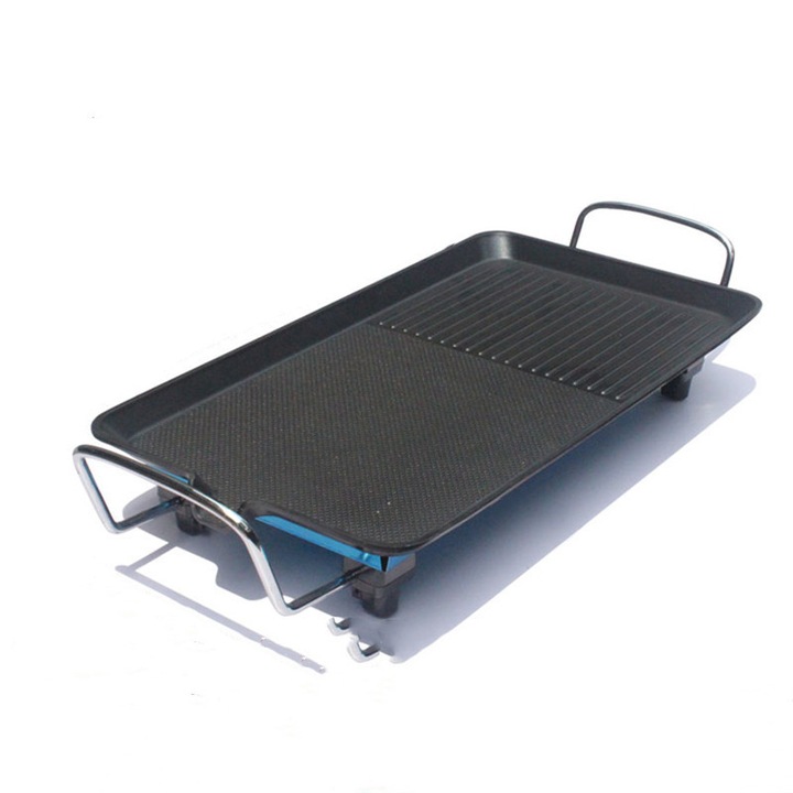 Gratar electric multifunctional, 48x28cm, 1350W, 220V, control al temperaturii cu cinci viteze, tigaie antiaderenta, potrivit pentru o varietate de alimente, negru
