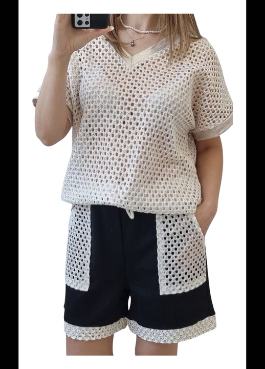 Compleu de vară ELEGANT SHOP, bumbac, negru, măsură universală