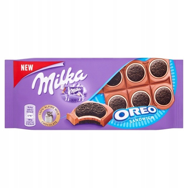 Milka Oreo Sandwich Mondelez, ciocolata cu lapte, 92 g, cacao, vanilie