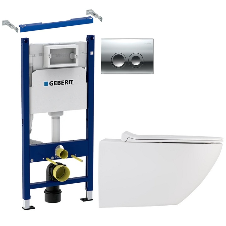 Set 2 in 1 Toaleta, Ceralux Mozy Rezervor Geberit, capac soft and slim, clapeta crom lucios