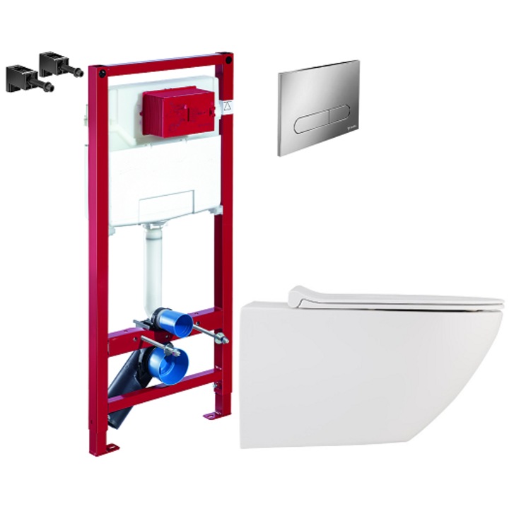 Set 2 in 1 Toaleta, Ceralux Mozy Rezervor Schell, capac soft and slim, clapeta crom lucios