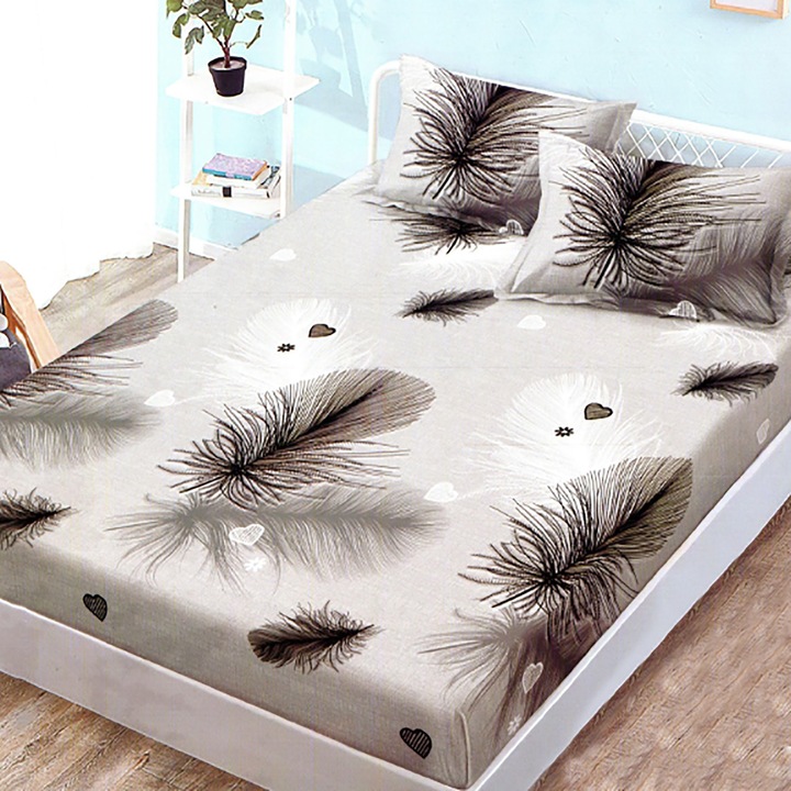 Finet Gros NufJoy® rugalmas lepedőgarnitúra matrachoz 160x200 cm és 2 párnahuzat 50x70 cm, barna pelyhek színben