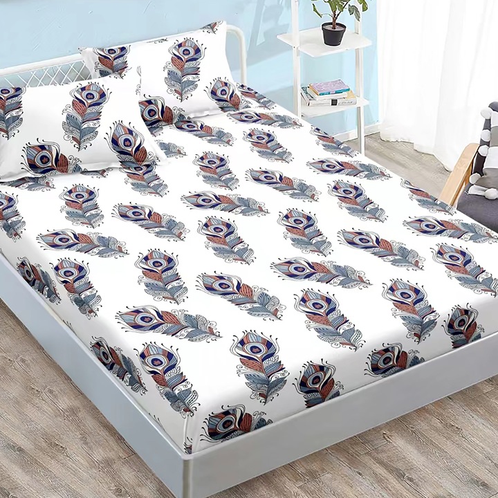 Finet Gros NufJoy® rugalmas lepedőgarnitúra matrachoz 160x200 cm és 2 párnahuzat 50x70 cm PeaFowl